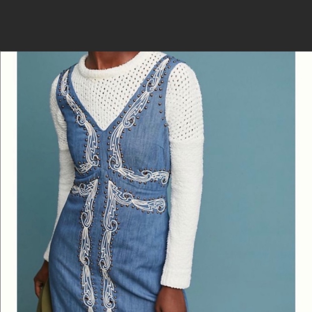 Anthropologie Embroidered Denim Mini Dress